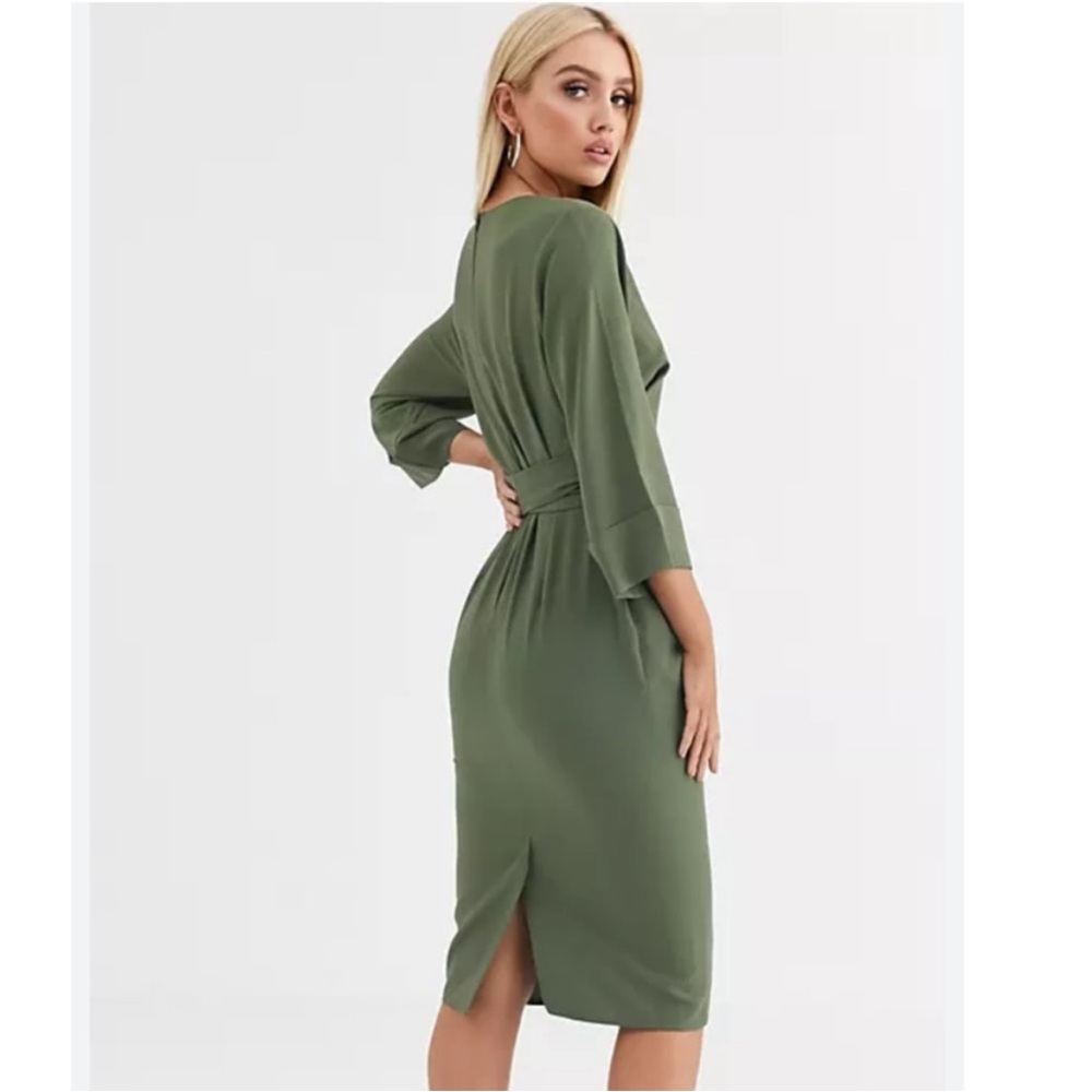ASOS Kimono Sleeve V Neck Midi Pencil Dress Size 4 - Picture 1 of 7
